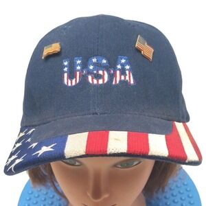 VINTAGE USA Hat Cap Strapback One Size Red White Blue Adjustable Embroidered 90s